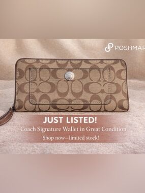 Coach Signature Zip-Around Wallet in Khaki Brown